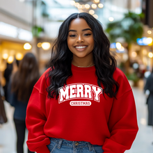 Load image into Gallery viewer, Collegiate style Merry Christmas Sweatshirt
